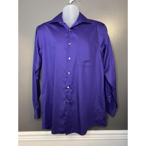 Van Heusen Shirt Mens 15.5 32/33 Purple Lux Sateen Regular Fit Dress 20KH539510 - Picture 1 of 10